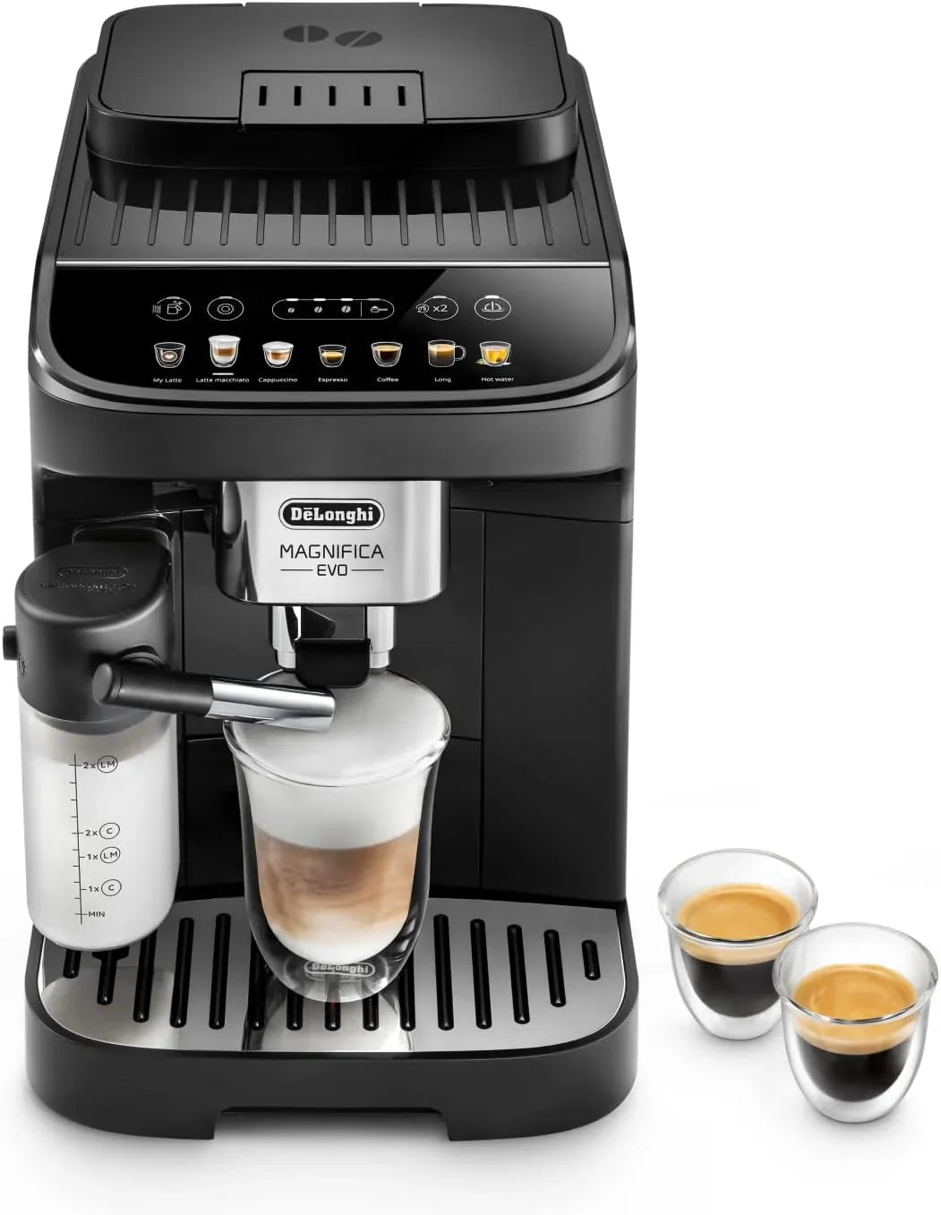 De'Longhi Magnifica Evo ECAM 292.81.B Kaffeevollautomat mit LatteCrema Milchsystem, 7 Direktwahltasten für Cappuccino, Espresso und weitere Kaffeespezialitten, 2-Tassen-Funktion, Schwarz(7 Getrnke - Modell 2021)